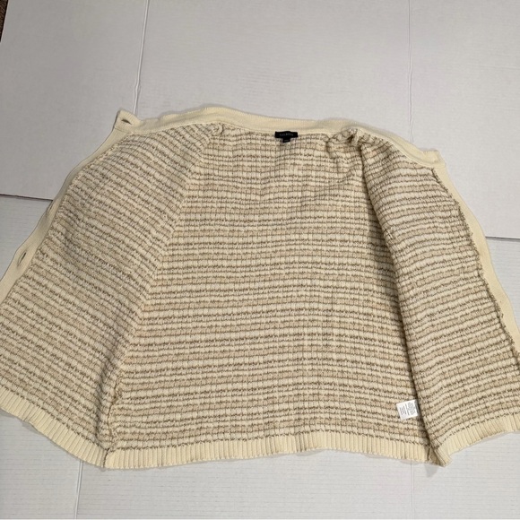Talbots Ivory Metallic Jacquard Chain Trim Knit Short Sleeve Cardigan, Large - Picture 8 of 9